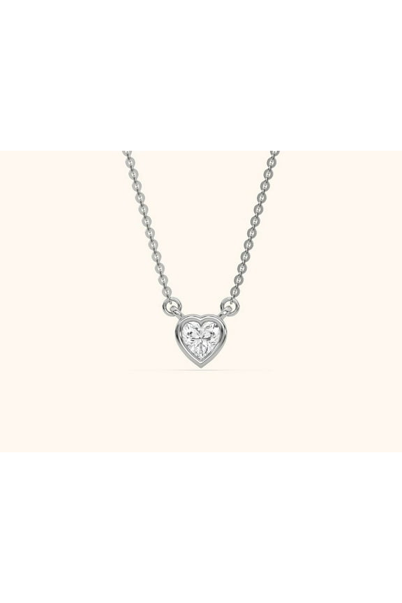 1 Ct Heart Shape Lab-Created White Diamond 14K White Gold Plated Bezel Set Necklace