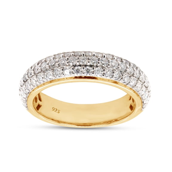 AFFY 1CT Moissanite Diamond 3 Row Eternity Wedding Band Ring For Women 14K Yellow Gold over Silver-8.5