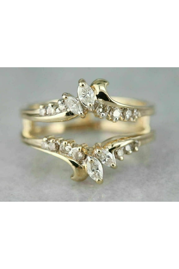 1 Ct Lab-Created Round Diamond 14K Yellow Gold Over Enhancer Wedding Wrap Ring Guard