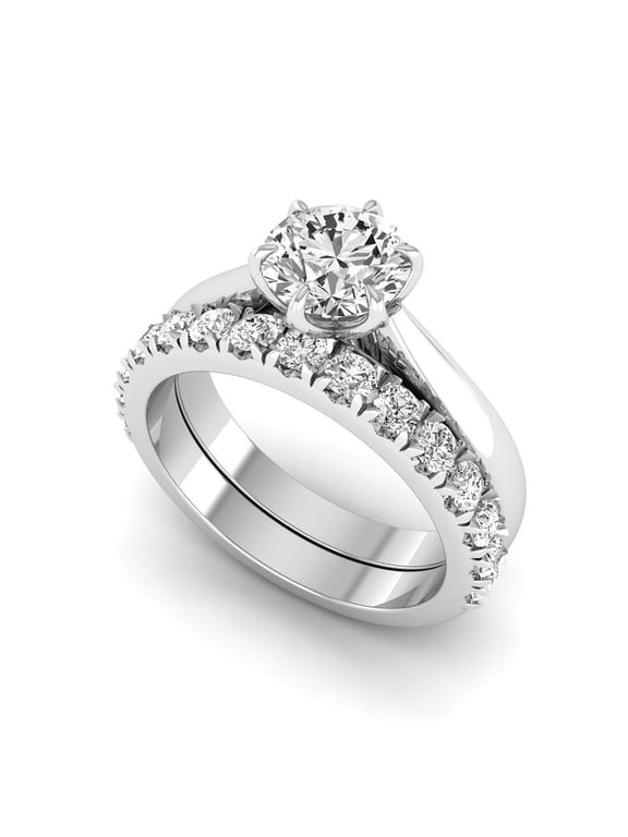 1 Ct Lab Grown Diamond Engagement Ring Set for Women, IGI Certified F Color VVS2 Clarity Round Cut Solitaire 925 Sterling Silver Engagement Ring Set 8 US