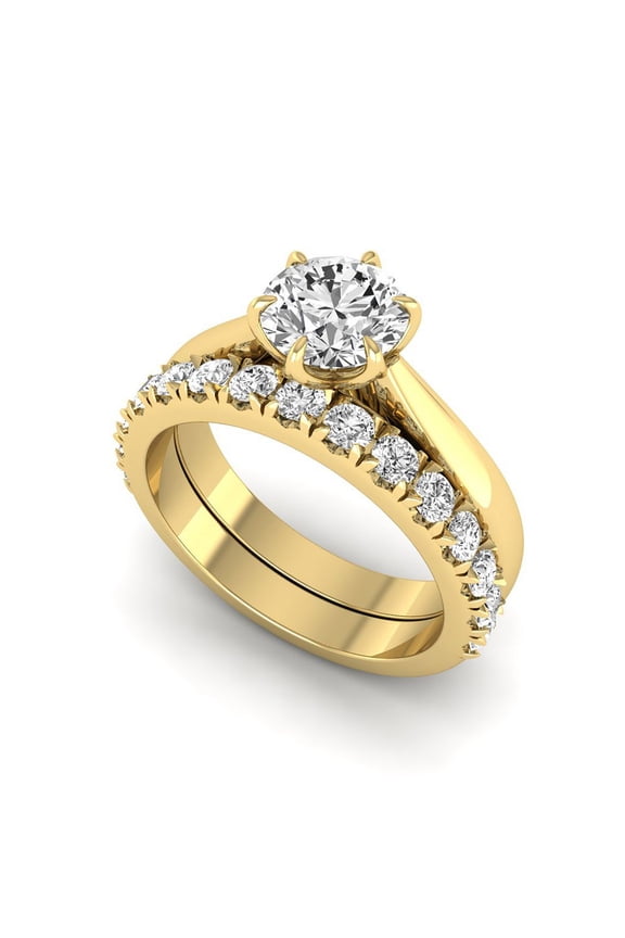 1 Ct Lab Grown Diamond Engagement Ring Set for Women, IGI Certified F Color VVS2 Clarity Round Cut Solitaire 14K Yellow Gold Engagement Ring Set 9 US