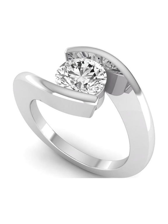 1 Ct Lab Grown Diamond Engagement Ring for Women, IGI Certified D Color VVS2 Clarity Round Cut 925 Sterling Silver Tension Set Bypass Solitaire Ring 5 US