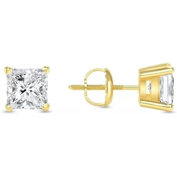 1 Ct Lab Grown Diamond Princess Cut Stud Earrings | 925 Sterling Silver | Solitaire Design | Secure Screw Back Earrings