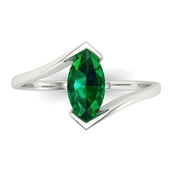 Solitaire Engagement Ring for Women - 1ct Simulated Emerald in 14K White Gold Promise Ring
