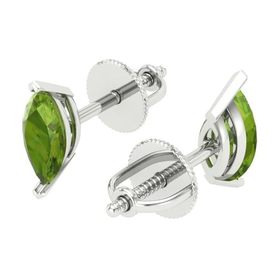 1 Ct Marquise Cut Studs Green Natural Peridot 18K White Solid Solid Gold Everyday Dainty Earrings Screw Back