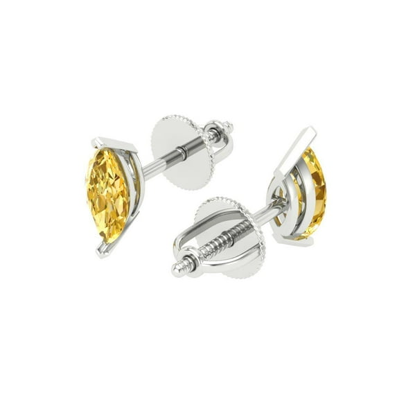 1 Ct Marquise Cut Studs Yellow Natural Citrine 18K White Solid Solid Gold Everyday Dainty Earrings Screw Back