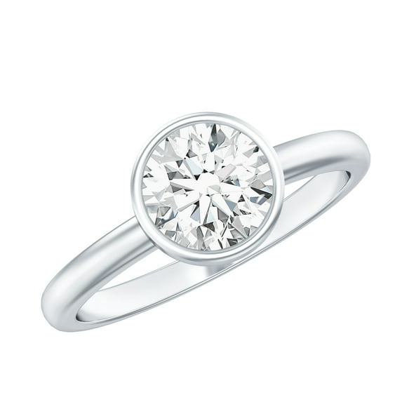Rosec Jewels Certified Moissanite Solitaire Engagement Ring 1 Ct - Bezel Set Ring - 7 mm - D-VS1 Grade, 14K White Gold, US 8.00
