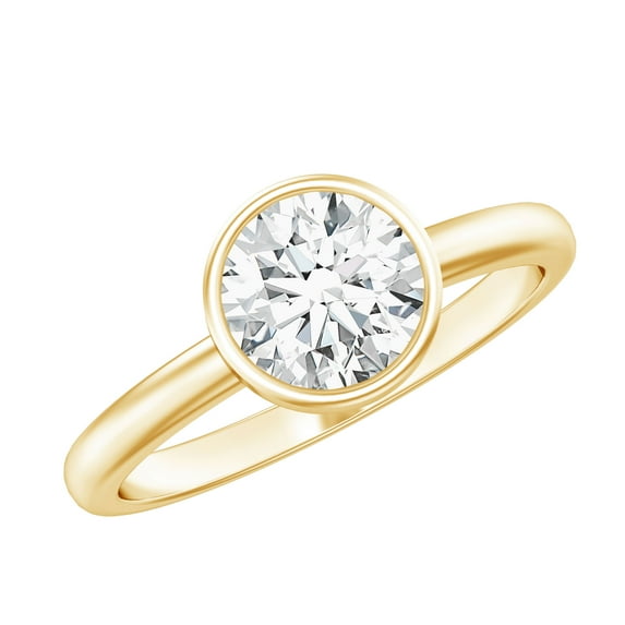 Rosec Jewels Certified Moissanite Solitaire Engagement Ring 1 Ct - Bezel Set Ring - 7 mm - D-VS1 Grade, 14K Yellow Gold, US 8.00