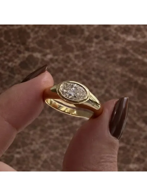 1 Ct Oval Cut Simulated Diamond East-West Bezel Engagement Ring in 14K Yellow Gold Plated
