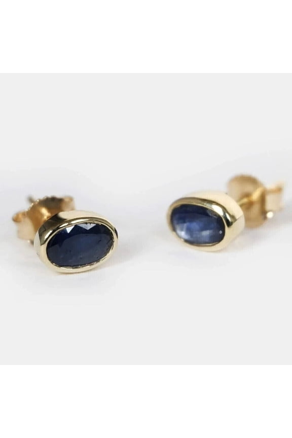 1 Ct Oval Lab Created Sapphire Solitaire Bezel Stud Earrings 14k Yellow Gold Plated Sterling Silver