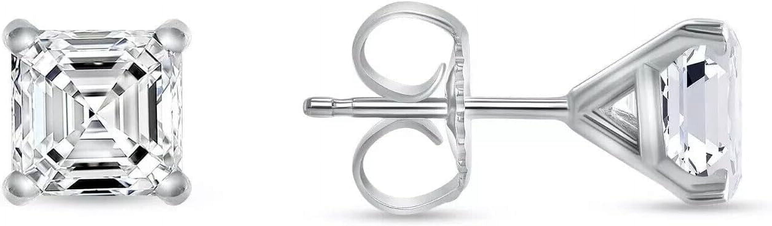 RAKSHITA ENTERPRISES 1 Ct Princess Created Diamond Earrings Studs Real 14K White Gold Martini Push