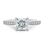 1 Ct Princess Cut Diamond Engagement Ring with Accents for Women   925 Sterling Silver