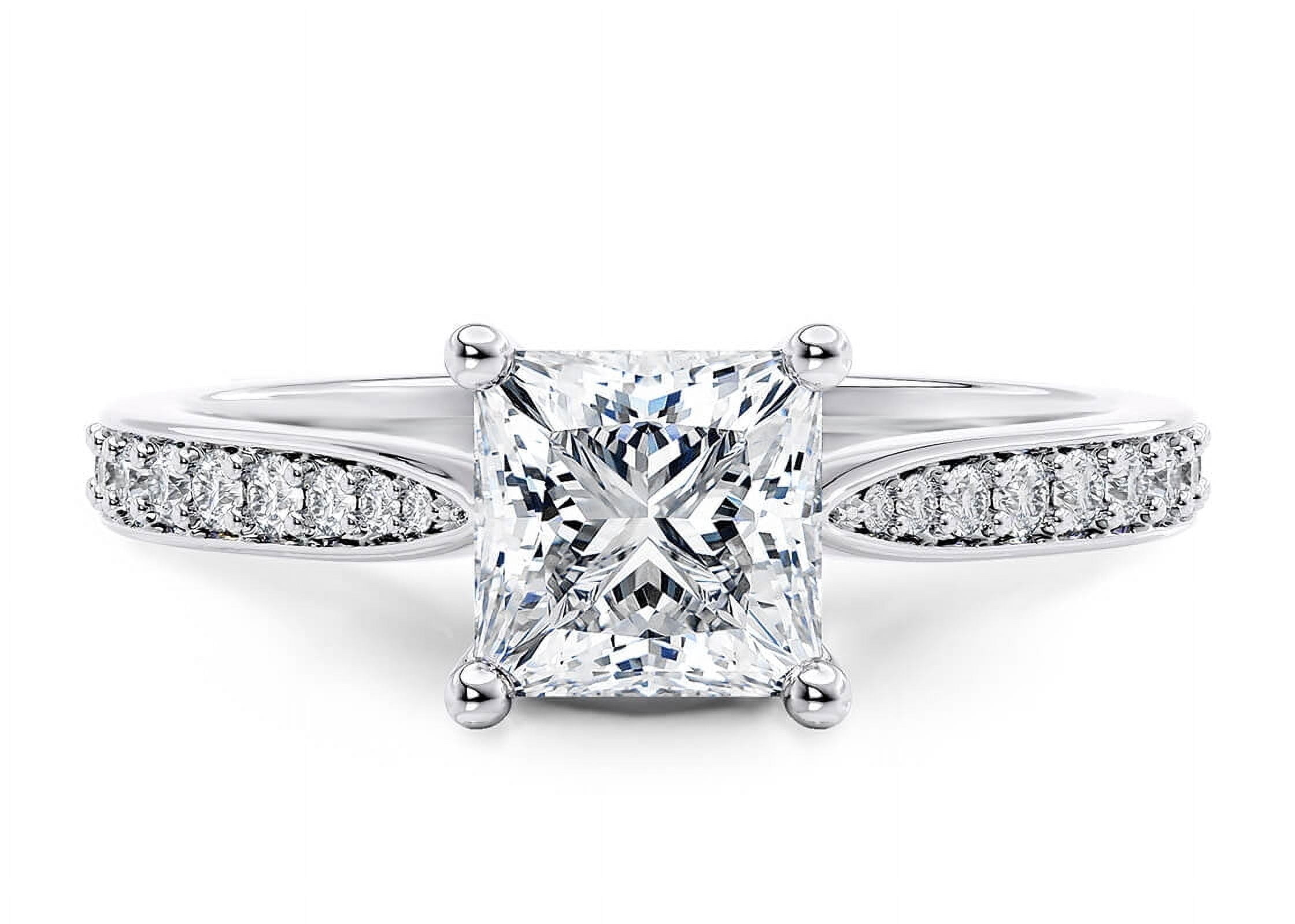1 Ct Princess Cut Diamond Engagement Ring with Accents for Women – 925 Sterling Silver