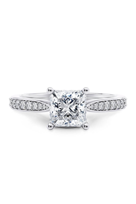 1 Ct Princess Cut Diamond Engagement Ring with Accents for Women – 925 Sterling Silver