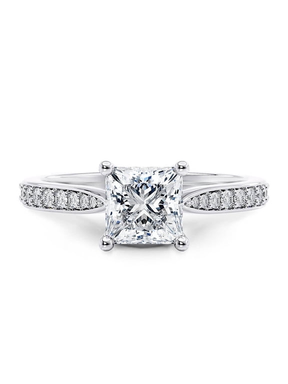1 Ct Princess Cut Diamond Engagement Ring with Accents for Women – 925 Sterling Silver