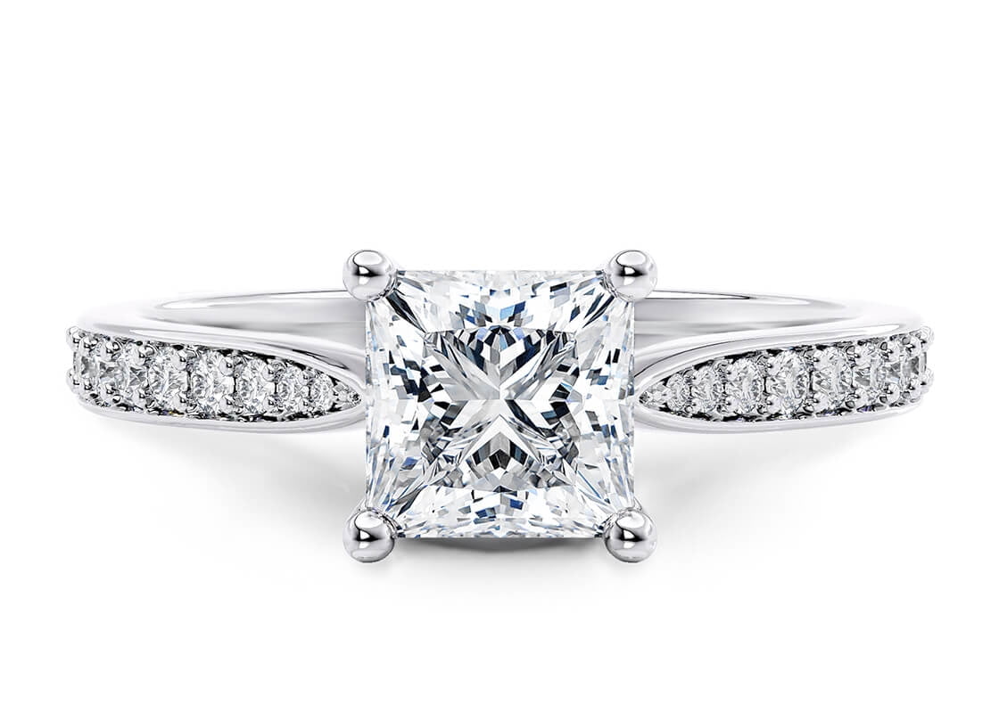 1 Ct Princess Cut Diamond Engagement Ring with Accents for Women – 925 Sterling Silver