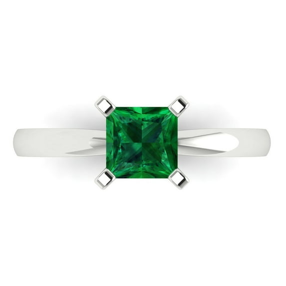 Solitaire Engagement Ring for Women - 1ct Simulated Emerald in 14K White Gold Promise Ring