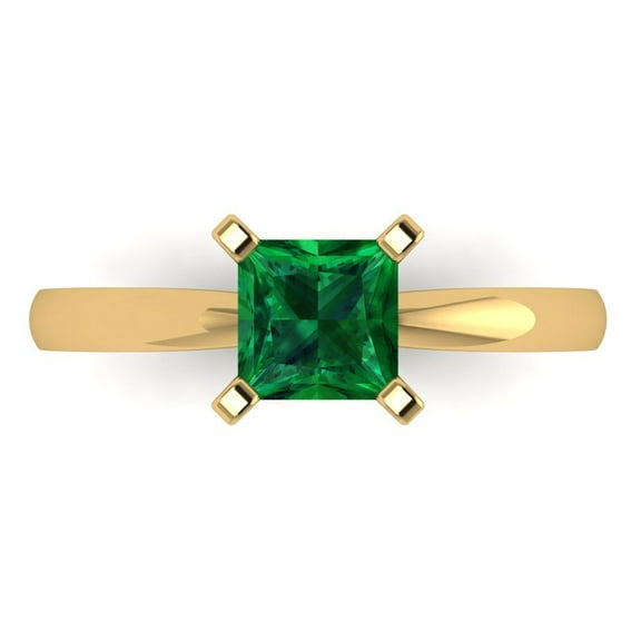 Solitaire Engagement Ring for Women - 1ct Simulated Emerald in 14K Yellow Gold Promise Ring