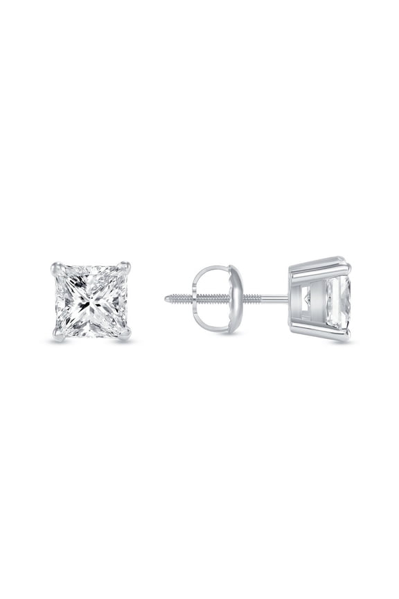 1 Ct Princess Cut Lab Grown Diamond Stud Earrings, Real White Gold Screw Back Earrings for Women, Elegant Solitaire Fine Jewelry Gift for Wife, Girlfriend, Anniversary, Birthday