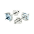 thumbnail image 1 of 1 Ct Princess Cut Studs Natural Swiss Blue Topaz 18K White Solid Solid Gold Everyday Dainty Earrings Screw Back, 1 of 7
