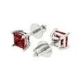 thumbnail image 1 of 1 Ct Princess Cut Studs Red Natural Garnet 14K White Solid Solid Gold Everyday Dainty Earrings Screw Back, 1 of 7