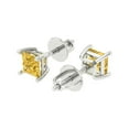 thumbnail image 1 of 1 Ct Princess Cut Studs Yellow Crystal 14K White Solid Gold Everyday Dainty Earrings Screw Back, 1 of 7