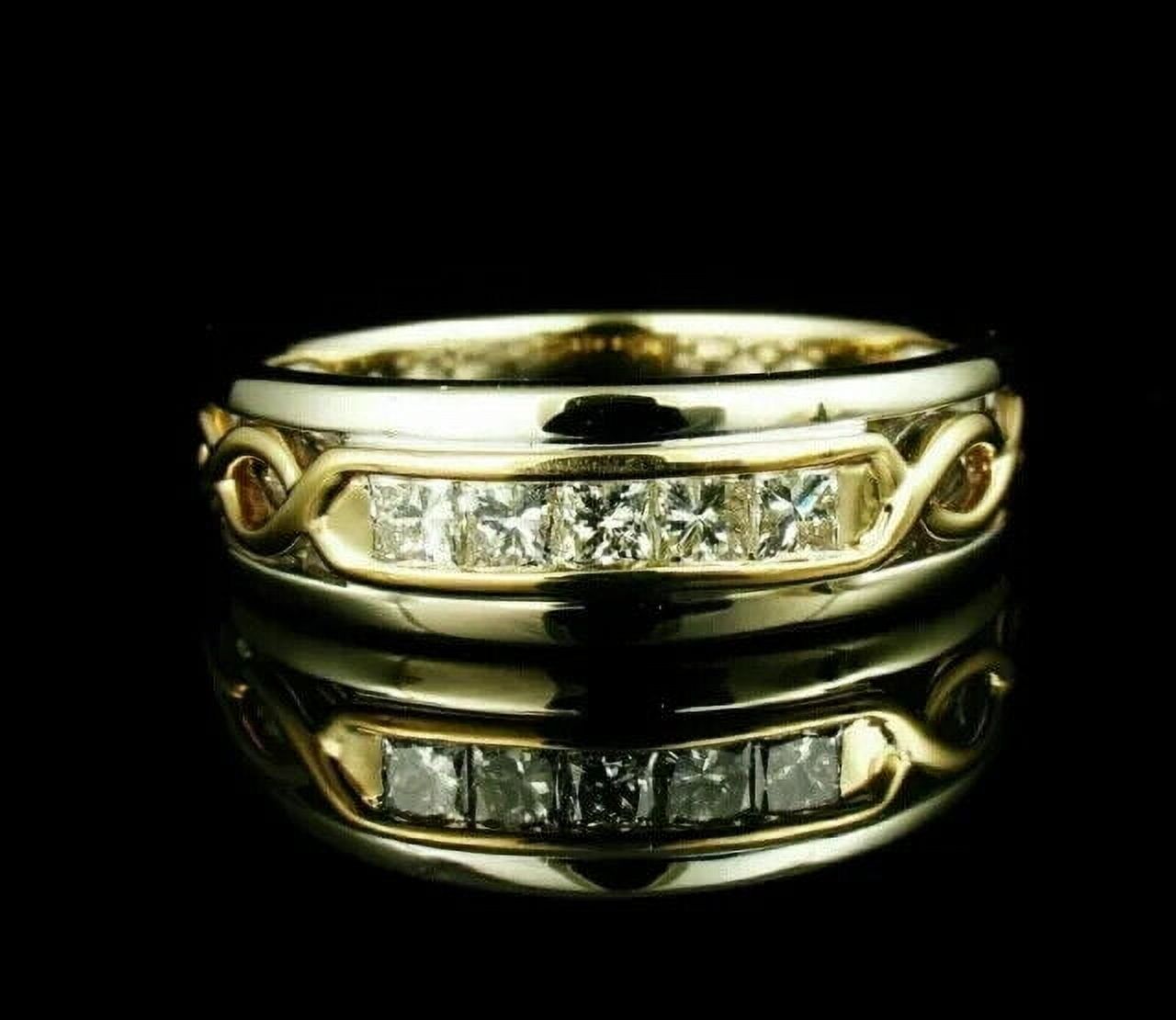 SAJEWELS 1 Ct Princess Real Moissanite Wedding Men's Band Ring 14K Yellow Gold Finish