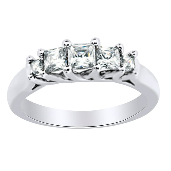 1 Ct Princess Shape White Diamond Anniversary Band Ring In 14K Solid White Gold