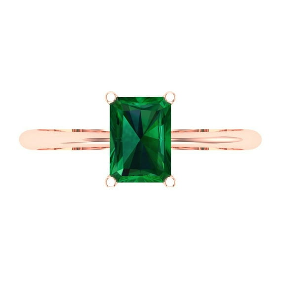 Solitaire Engagement Ring for Women - 1ct Simulated Emerald in 14K Rose Gold Promise Ring