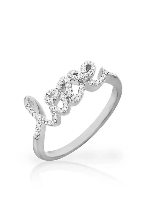 1 Ct Round Cut Created Moissanite Cursive "LOVE" Band Ring 14K White Gold Plated