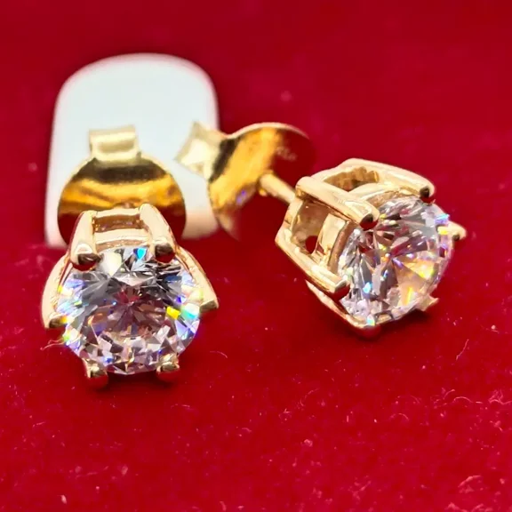 1 Ct Round Cut CZ Solitaire Stud Earrings, 14K Rose Gold Plated Sterling Silver, Hypoallergenic, Push-Back, Elegant Sparkle