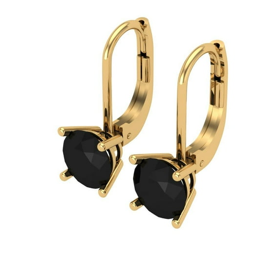 1 Ct Round Cut Drop Dangle Black Natural Onyx 14K Yellow Solid Solid Gold Everyday Dainty Earrings Lever Back