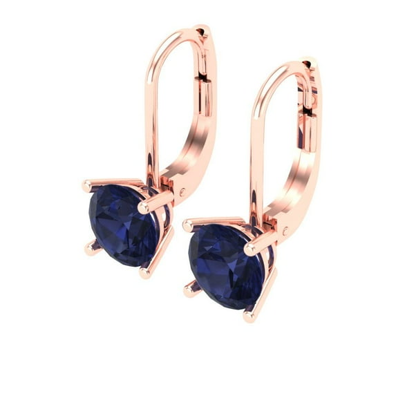 1 Ct Round Cut Drop Dangle Blue Sapphire 14K Rose Solid Solid Gold Everyday Dainty Earrings Lever Back