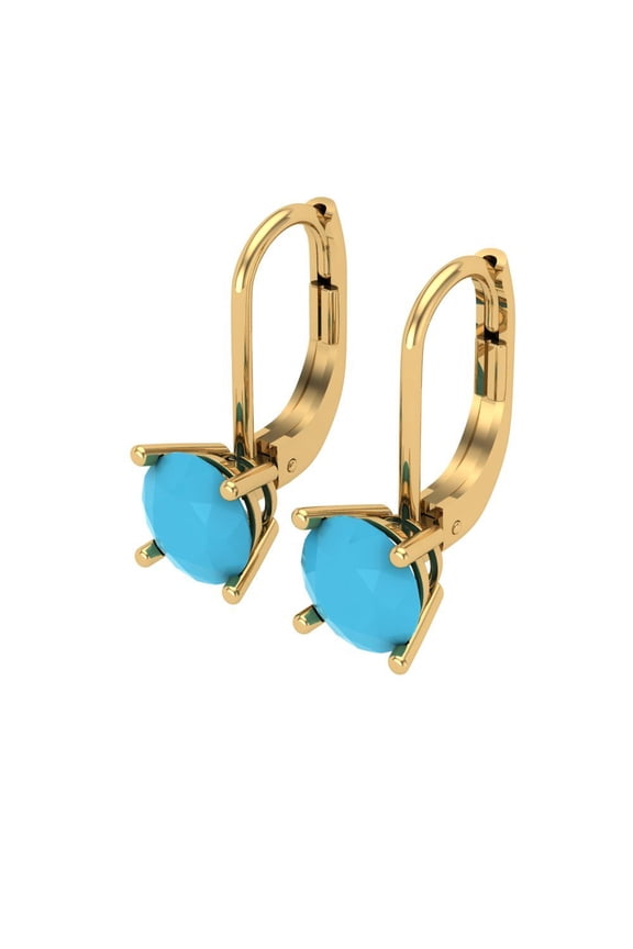 1 Ct Round Cut Drop Dangle Blue Turquoise 18K Yellow Solid Solid Gold Everyday Dainty Earrings Lever Back