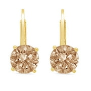 CLARA PUCCI 1 Ct Round Cut Drop Dangle Champagne Simulated Diamond 14K Yellow Gold Earrings Lever Back