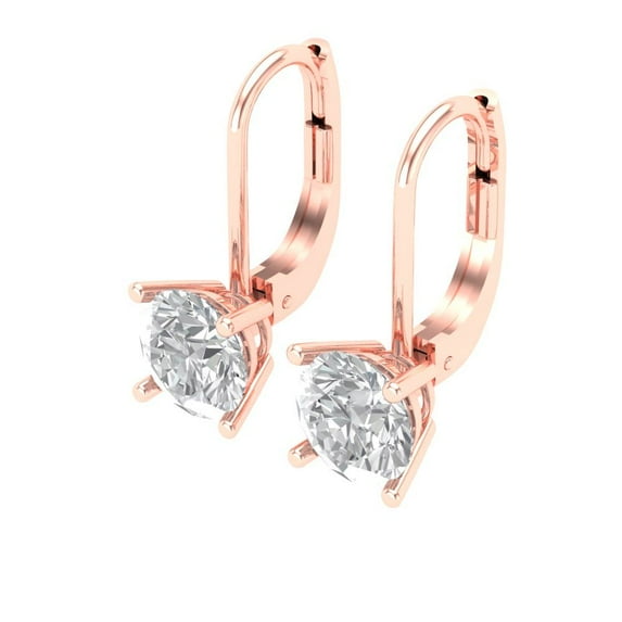 1 Ct Round Cut Drop Dangle Clear Moissanite 14K Rose Solid Solid Gold Everyday Dainty Earrings Lever Back