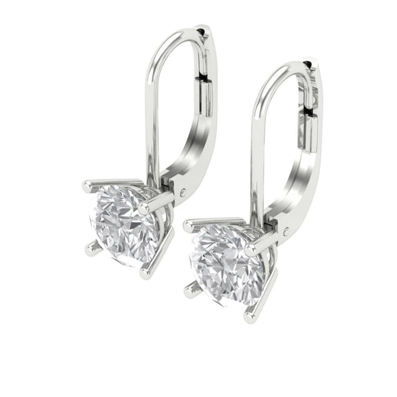 1 Ct Round Cut Drop Dangle Clear Moissanite 14K White Solid Solid Gold Everyday Dainty Earrings Lever Back