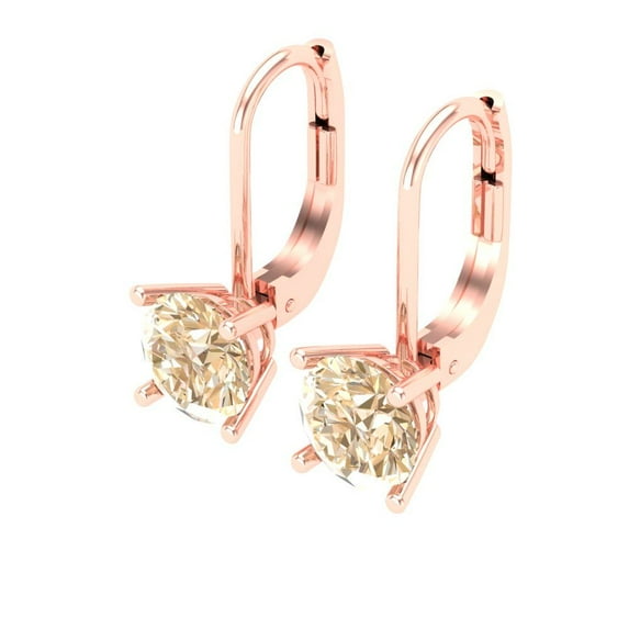 1 Ct Round Cut Drop Dangle Natural Morganite 14K Rose Solid Solid Gold Everyday Dainty Earrings Lever Back