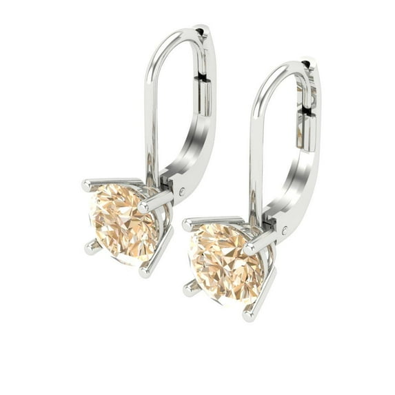 1 Ct Round Cut Drop Dangle Natural Morganite 14K White Solid Solid Gold Everyday Dainty Earrings Lever Back