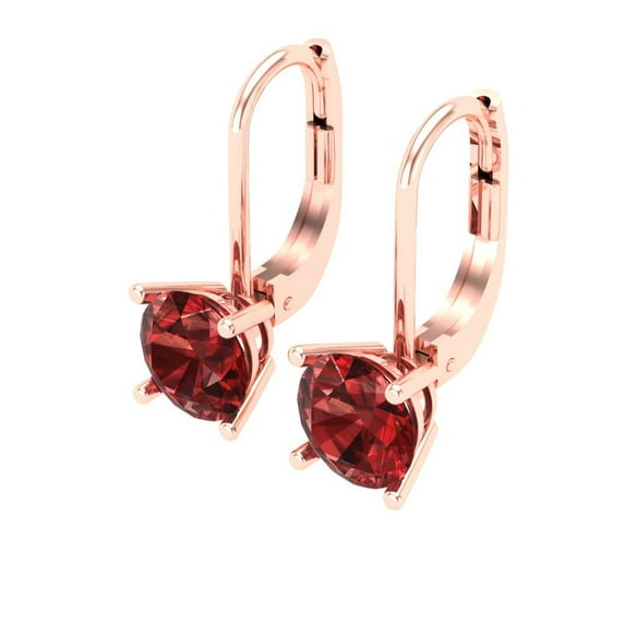 1 Ct Round Cut Drop Dangle Red Natural Garnet 18K Rose Solid Solid Gold Everyday Dainty Earrings Lever Back