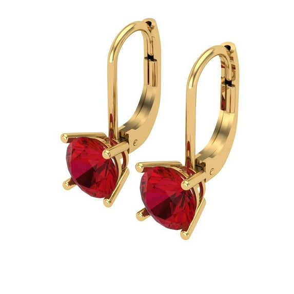 1 Ct Round Cut Drop Dangle Red Ruby 14K Yellow Solid Solid Gold Everyday Dainty Earrings Lever Back