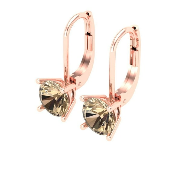 1 Ct Round Cut Drop Dangle Yellow Moissanite 18K Rose Solid Solid Gold Everyday Dainty Earrings Lever Back