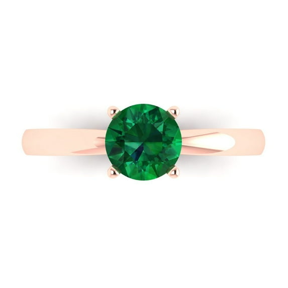 Solitaire Engagement Ring for Women - 1ct Simulated Emerald in 14K Rose Gold Promise Ring