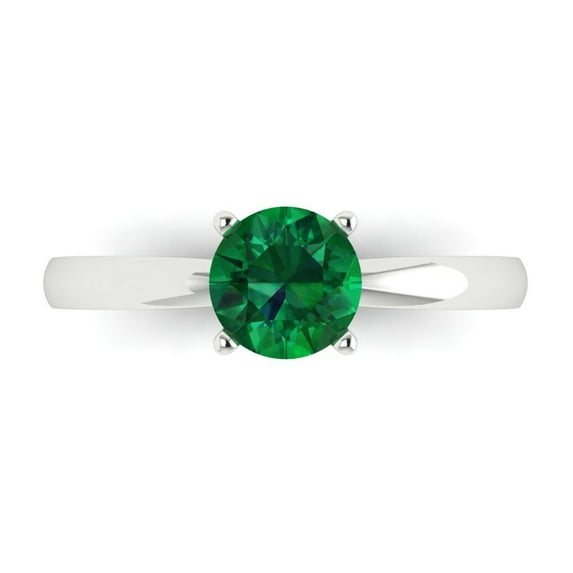 Solitaire Engagement Ring for Women - 1ct Simulated Emerald in 14K White Gold Promise Ring