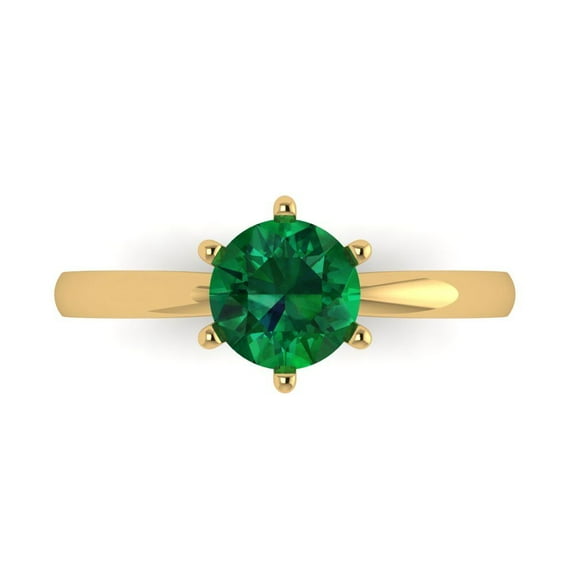Solitaire Engagement Ring for Women - 1ct Simulated Emerald in 14K Yellow Gold Promise Ring
