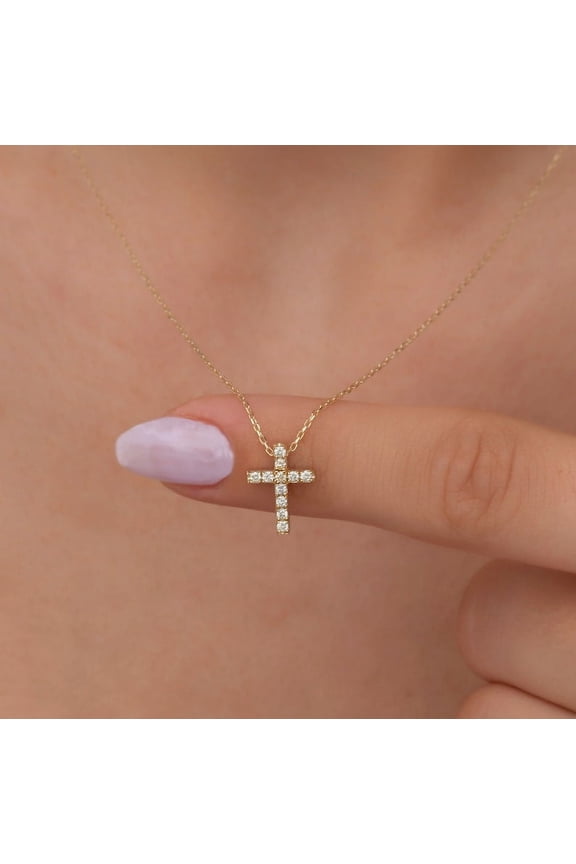 1 Ct Round Cut Lab-Created Diamond Jesus Cross Necklace 18" In 14K Yellow Gold Plated