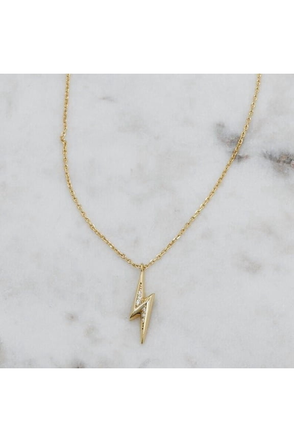 1 Ct Round Cut Lab-Created Diamond Women's Lightning Bolt Pendant 14K Yellow Gold Plated Silver Free Chain 18"