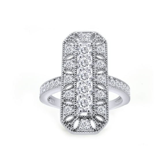 1 Ct Round Cut Lab Created Moissanite Diamond Art Deco Style Bridal Wedding Ring In 14K White Gold Over Sterling Silver(G-H Color,VVS1 Clarity,1 Cttw)-9.5