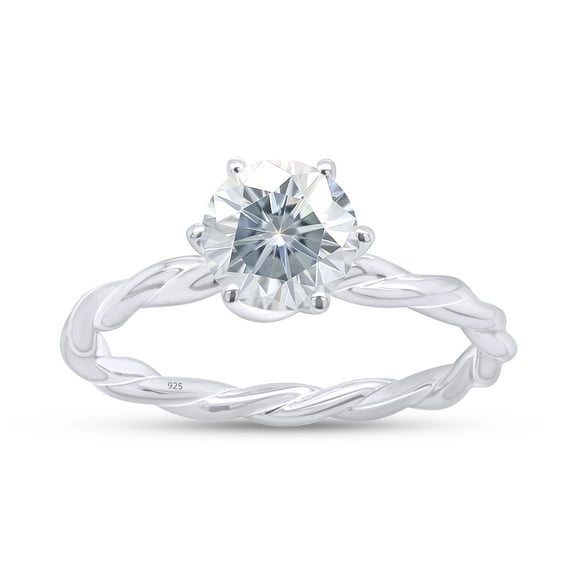 1 Ct Round Cut Lab Created Moissanite Diamond Braided Twisted Solitaire Engagement Wedding Promise Ring Platinum Plated Sterling Silver(VVS1/G-H,1.00 Cttw)-6