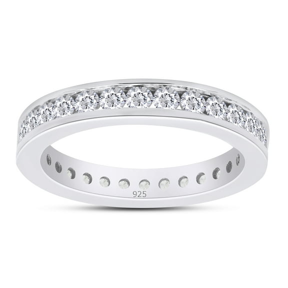 1 Ct Round Cut Lab Created Moissanite Diamond Eternity Stackable Wedding Band Ring In 14K White Gold Plated Sterling Silver(G-H Color,VVS1 Clarity)-4